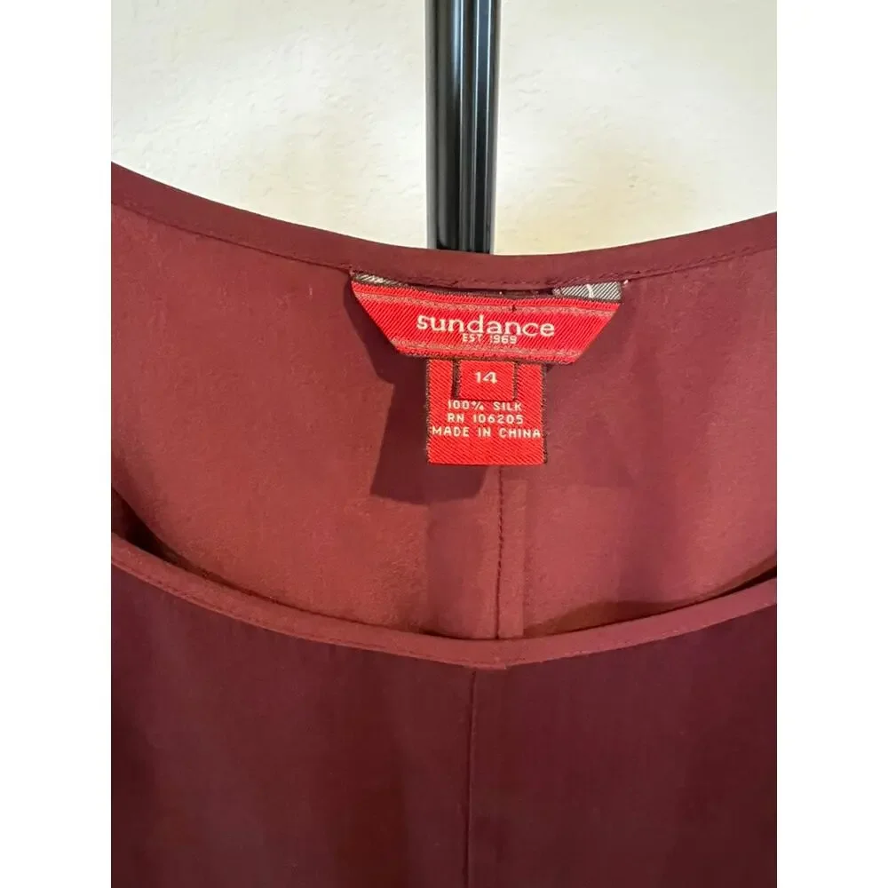 Sundance 100% Silk Burgundy Maxi Dress Size 14 Minimalist Slip Dress